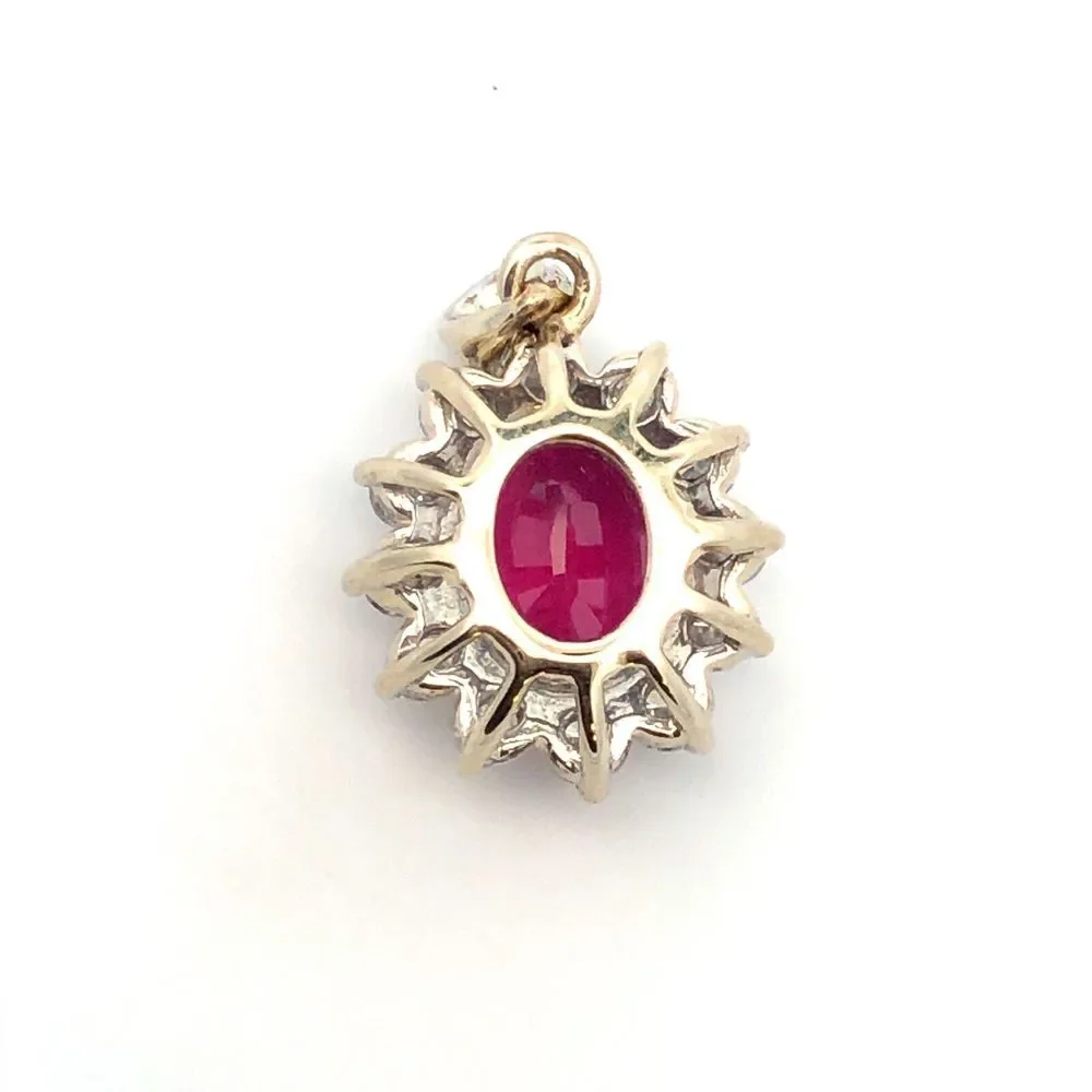Estate 14K White Gold Oval Ruby Diamond Halo Pendant - Picture 10 of 11